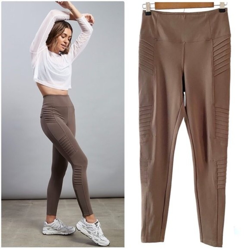 Athleta Taupe Delancey Moto Tight Ankle Zip Sculptek Light Fabric Small